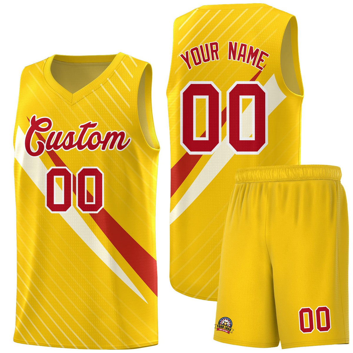 Custom Gold Diagonal Pinstripe Pattern Color Block Sports Uniform Basketball Jersey|KXKSHOP