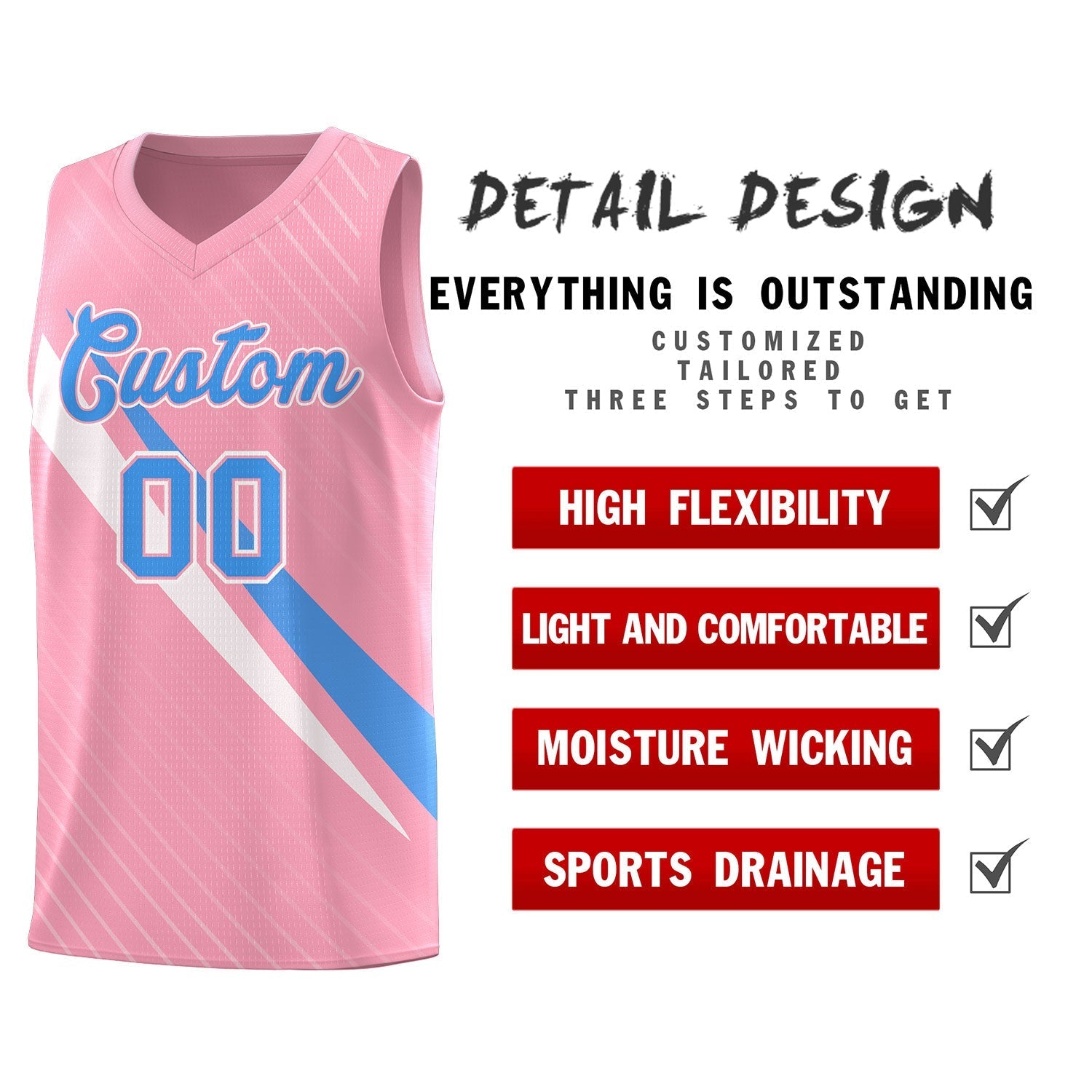 Custom Light Pink Diagonal Pinstripe Pattern Color Block Sports Uniform Basketball Jersey|KXKSHOP