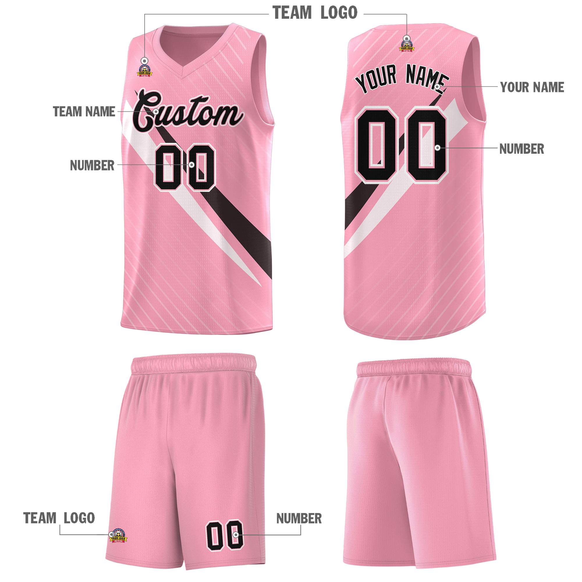 Custom Light Pink Diagonal Pinstripe Pattern Color Block Sports Uniform Basketball Jersey|KXKSHOP