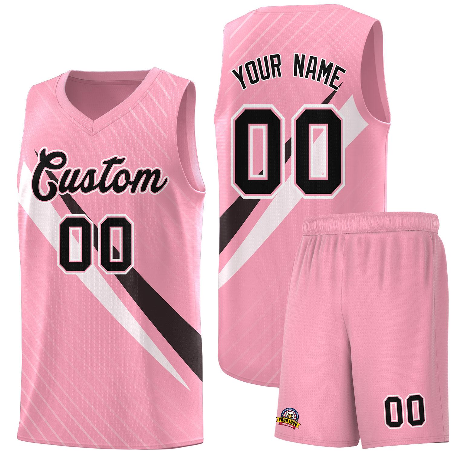 Custom Light Pink Diagonal Pinstripe Pattern Color Block Sports Uniform Basketball Jersey|KXKSHOP