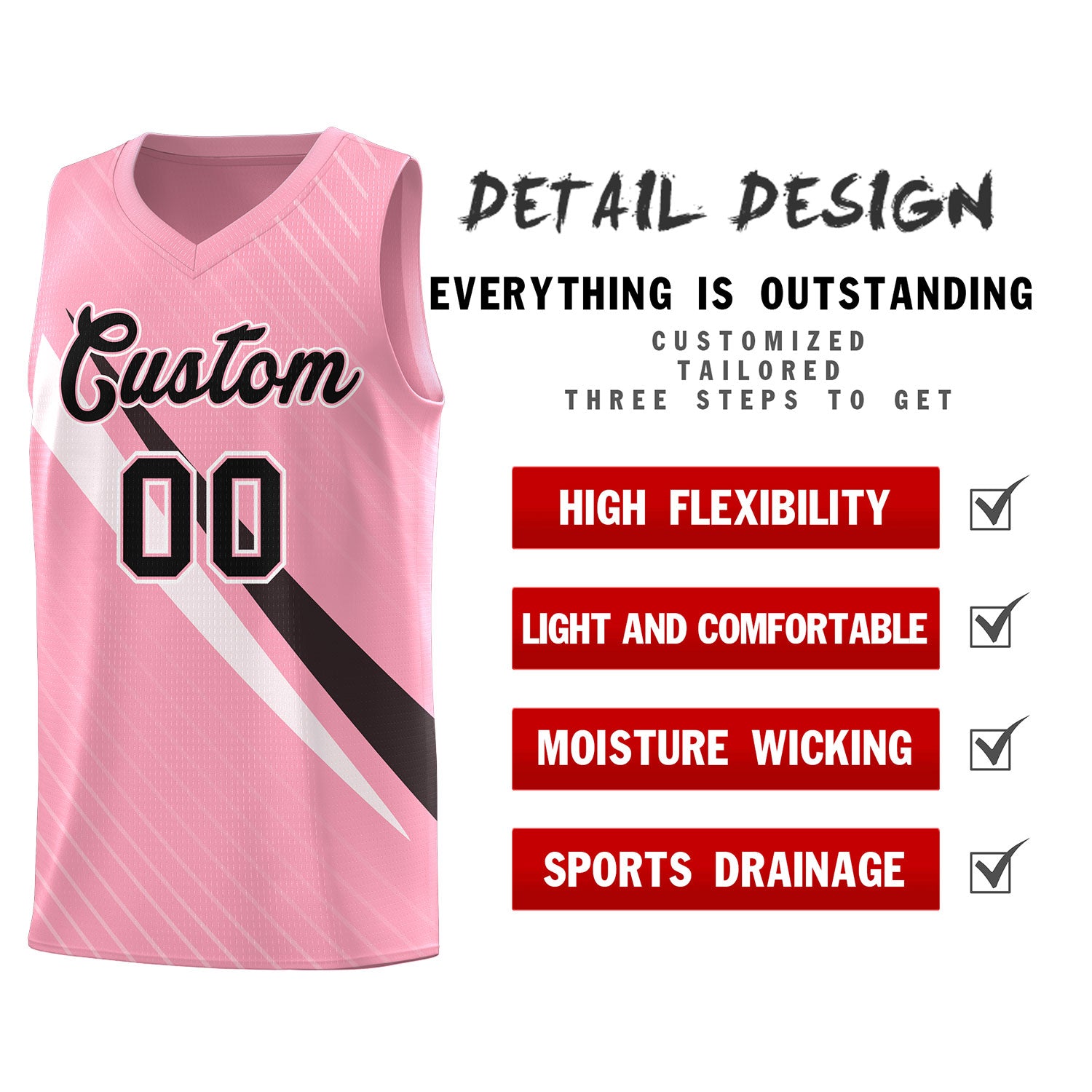 Custom Light Pink Diagonal Pinstripe Pattern Color Block Sports Uniform Basketball Jersey|KXKSHOP