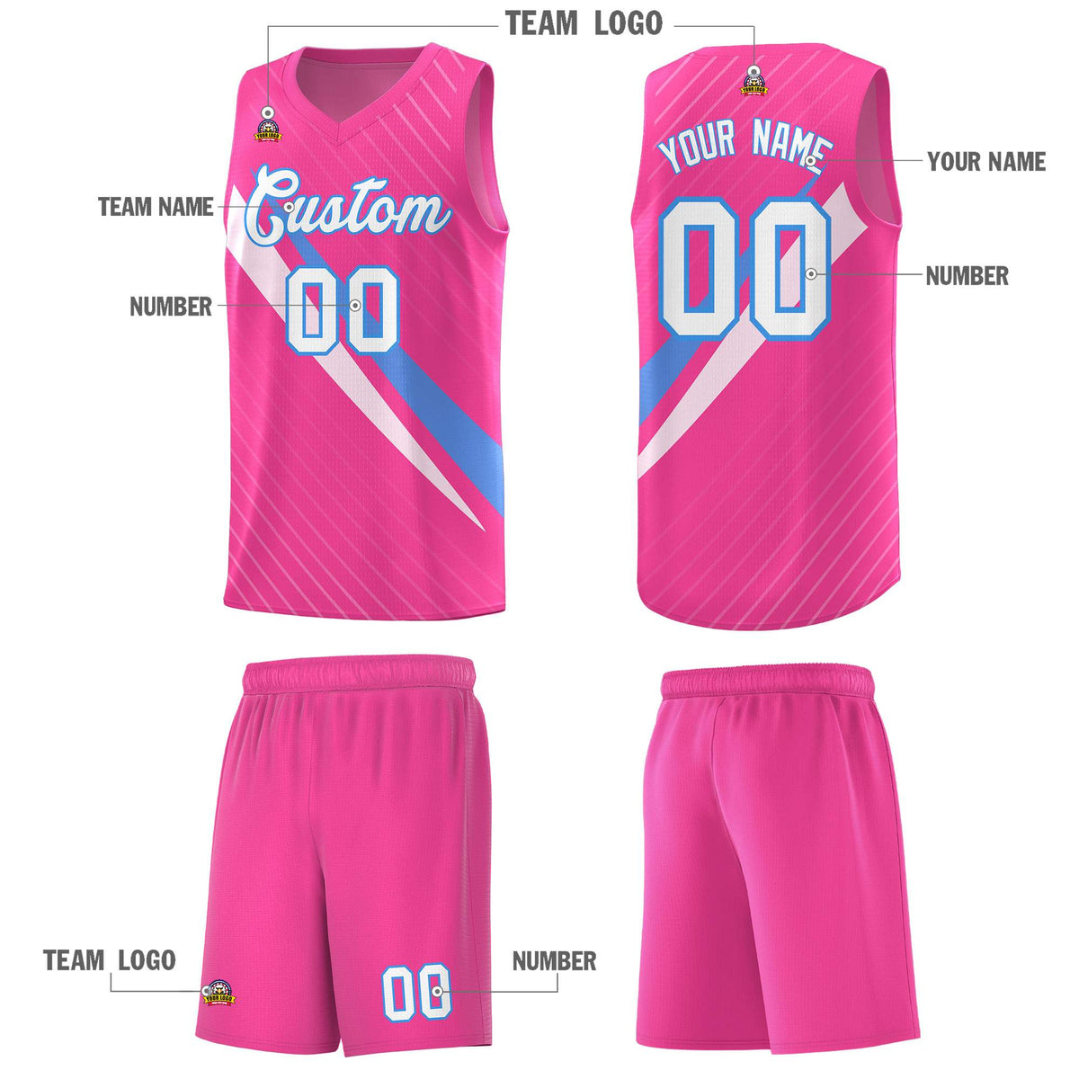 Custom Pink Diagonal Pinstripe Pattern Color Block Sports Uniform Basketball Jersey|KXKSHOP