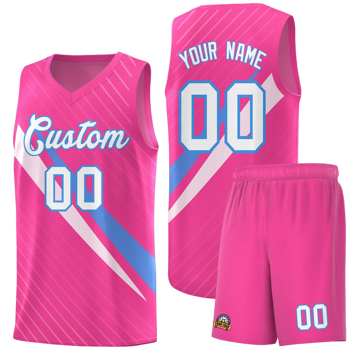 Custom Pink Diagonal Pinstripe Pattern Color Block Sports Uniform Basketball Jersey|KXKSHOP