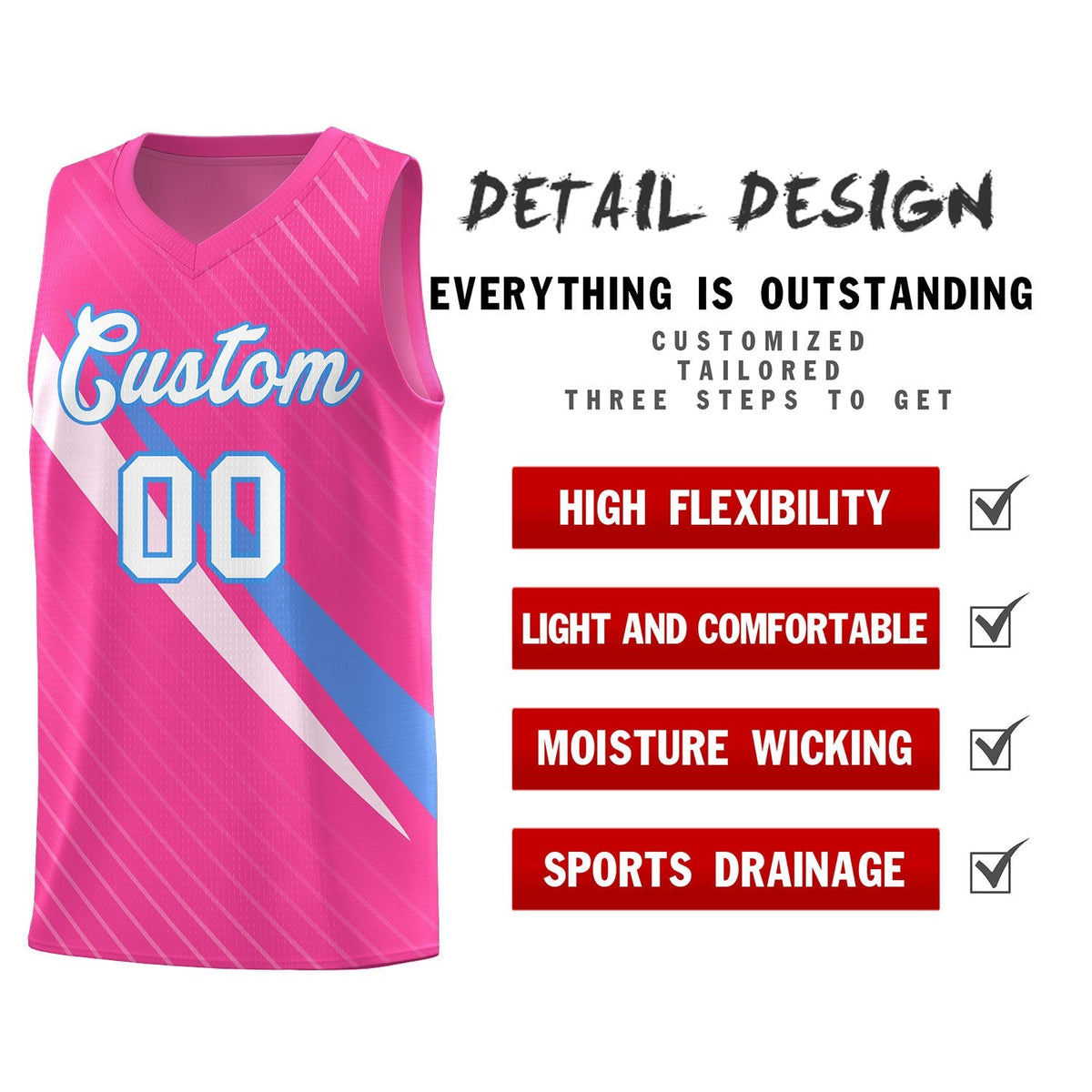 Custom Pink Diagonal Pinstripe Pattern Color Block Sports Uniform Basketball Jersey|KXKSHOP