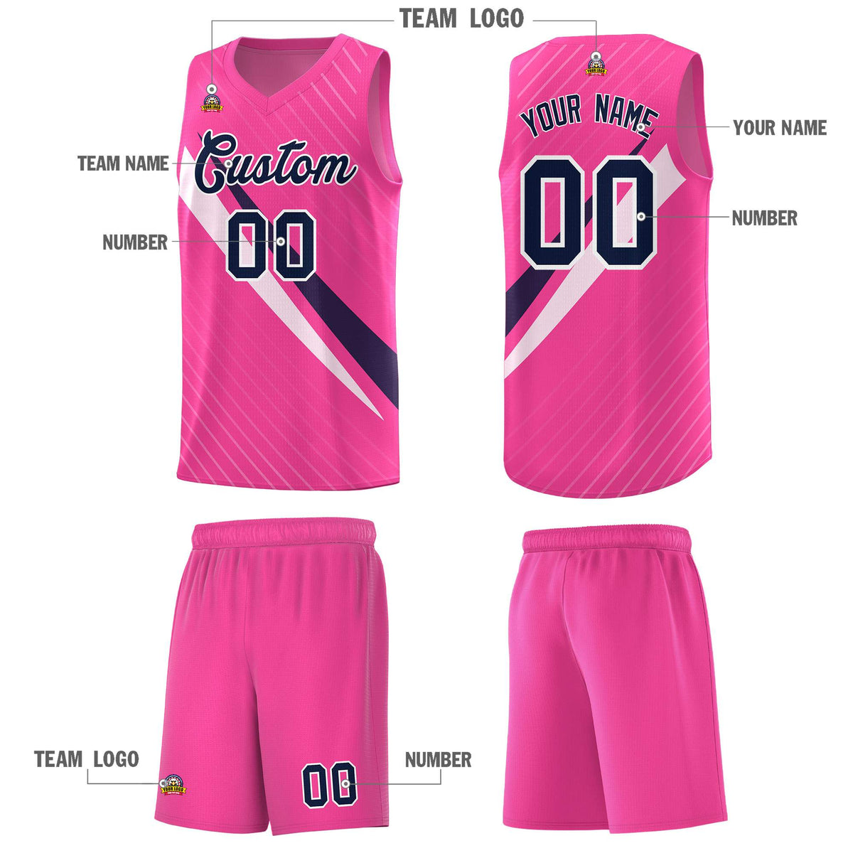 Custom Pink Diagonal Pinstripe Pattern Color Block Sports Uniform Basketball Jersey|KXKSHOP