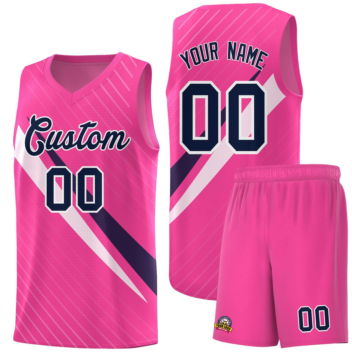 Custom Pink Diagonal Pinstripe Pattern Color Block Sports Uniform Basketball Jersey|KXKSHOP