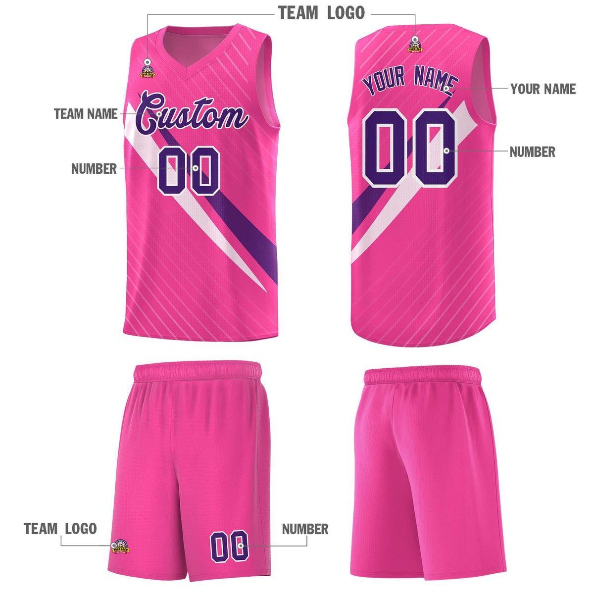 Custom Pink Diagonal Pinstripe Pattern Color Block Sports Uniform Basketball Jersey|KXKSHOP