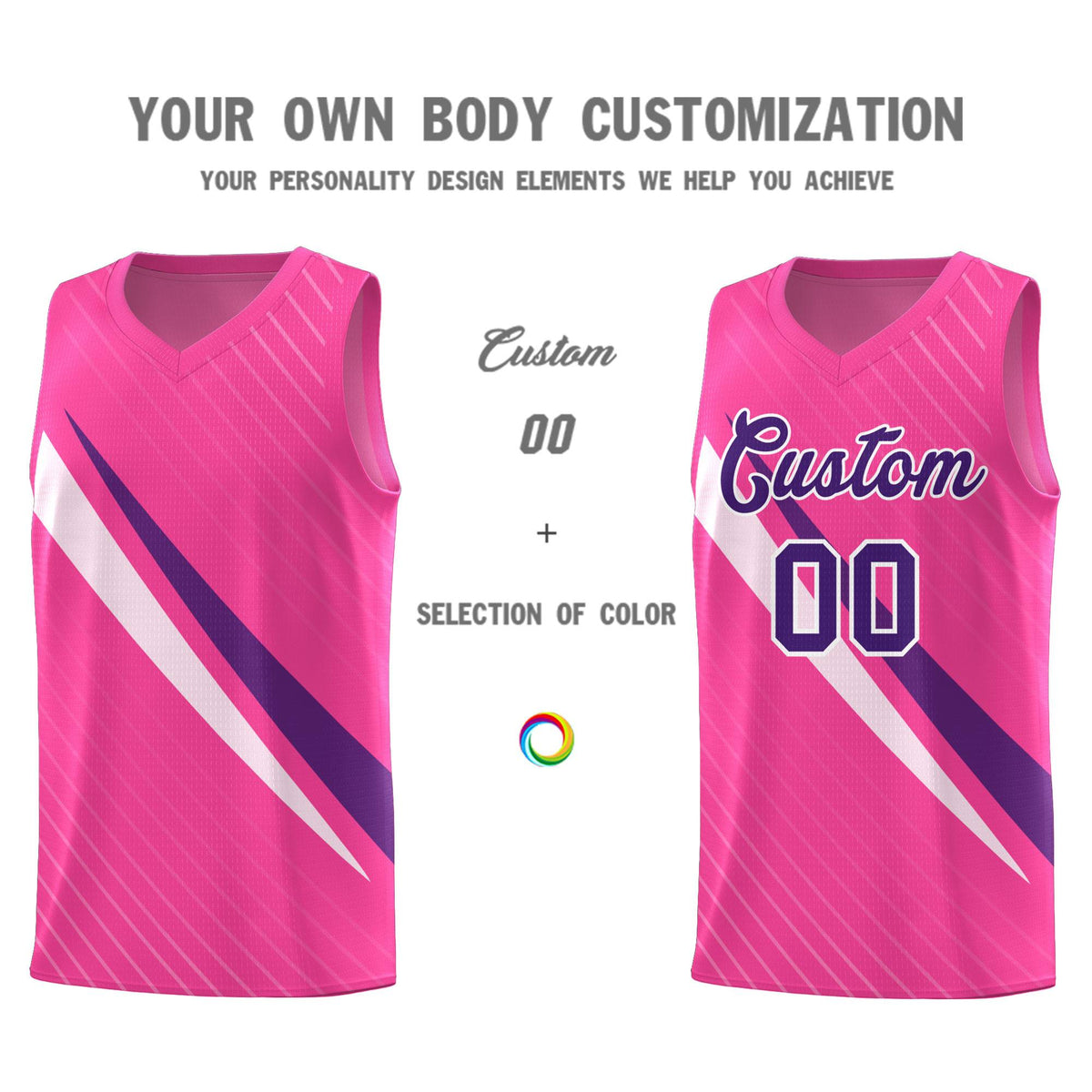 Custom Pink Diagonal Pinstripe Pattern Color Block Sports Uniform Basketball Jersey|KXKSHOP