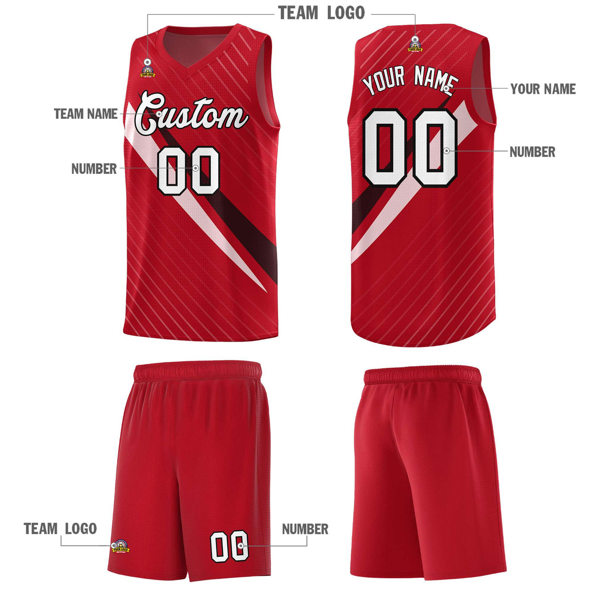 Custom Red Diagonal Pinstripe Pattern Color Block Sports Uniform Basketball Jersey|KXKSHOP
