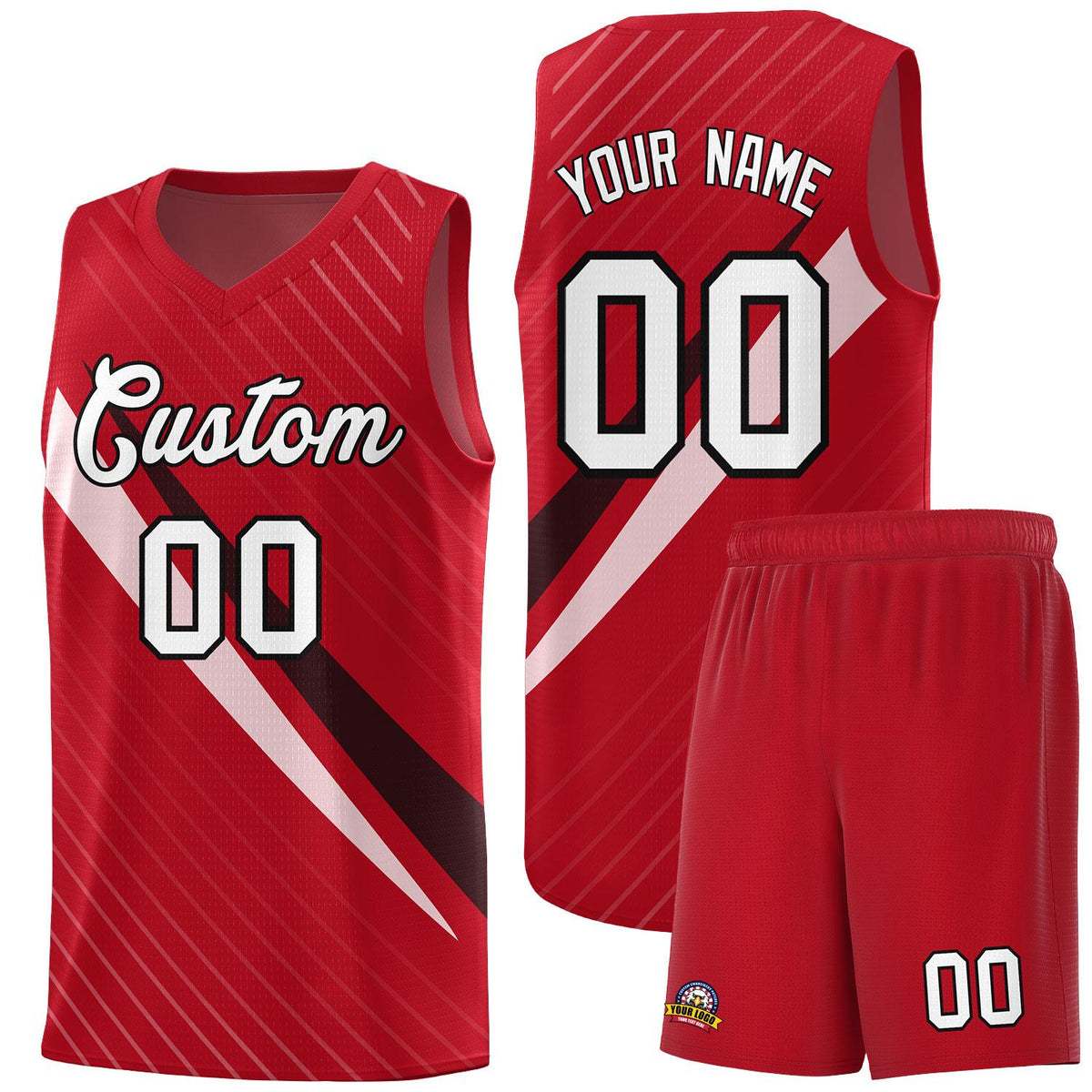 Custom Red Diagonal Pinstripe Pattern Color Block Sports Uniform Basketball Jersey|KXKSHOP