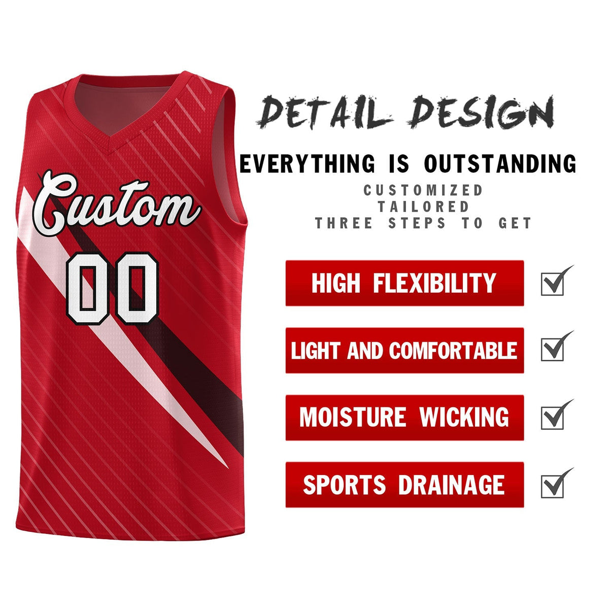 Custom Red Diagonal Pinstripe Pattern Color Block Sports Uniform Basketball Jersey|KXKSHOP