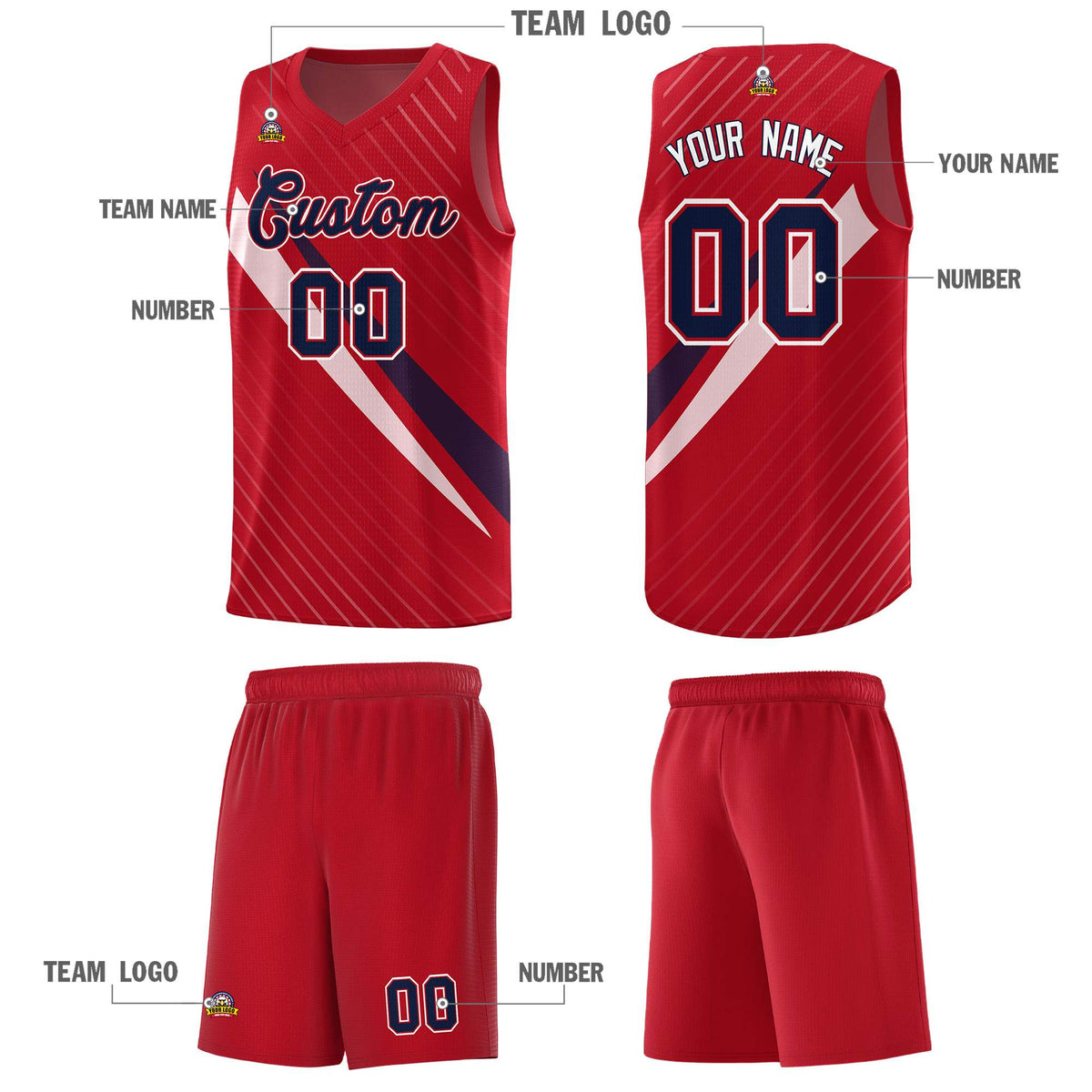 Custom Red Diagonal Pinstripe Pattern Color Block Sports Uniform Basketball Jersey|KXKSHOP