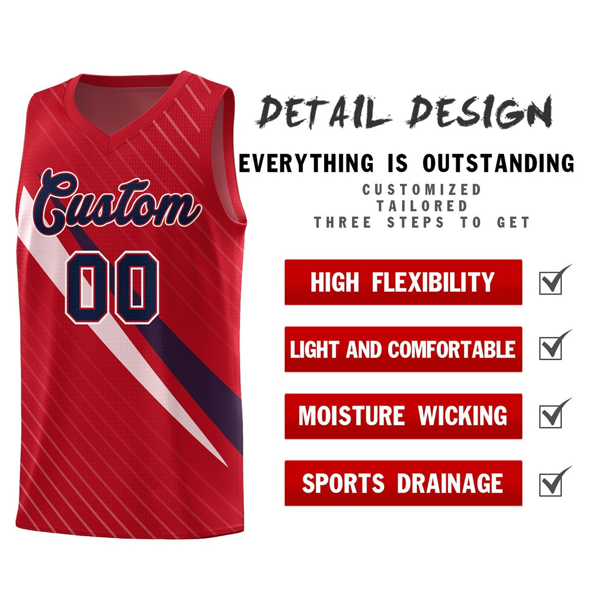 Custom Red Diagonal Pinstripe Pattern Color Block Sports Uniform Basketball Jersey|KXKSHOP