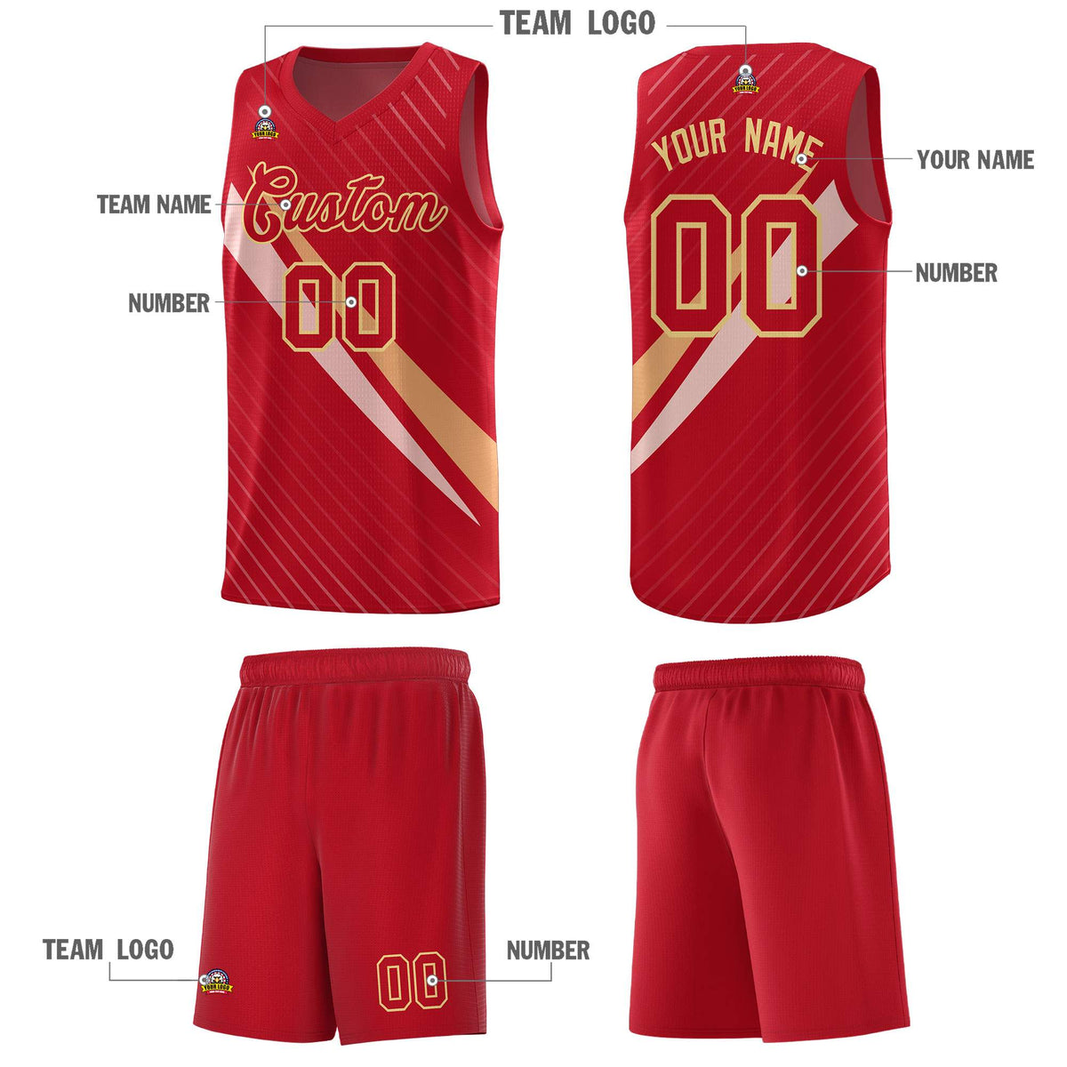 Custom Red Diagonal Pinstripe Pattern Color Block Sports Uniform Basketball Jersey|KXKSHOP