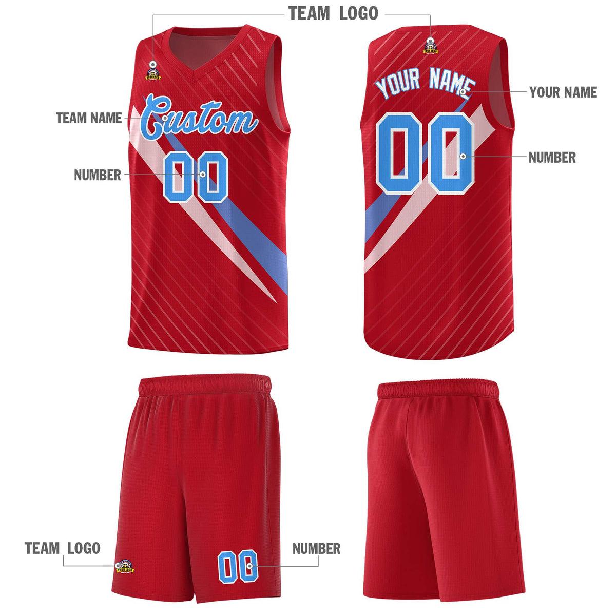 Custom Red Diagonal Pinstripe Pattern Color Block Sports Uniform Basketball Jersey|KXKSHOP