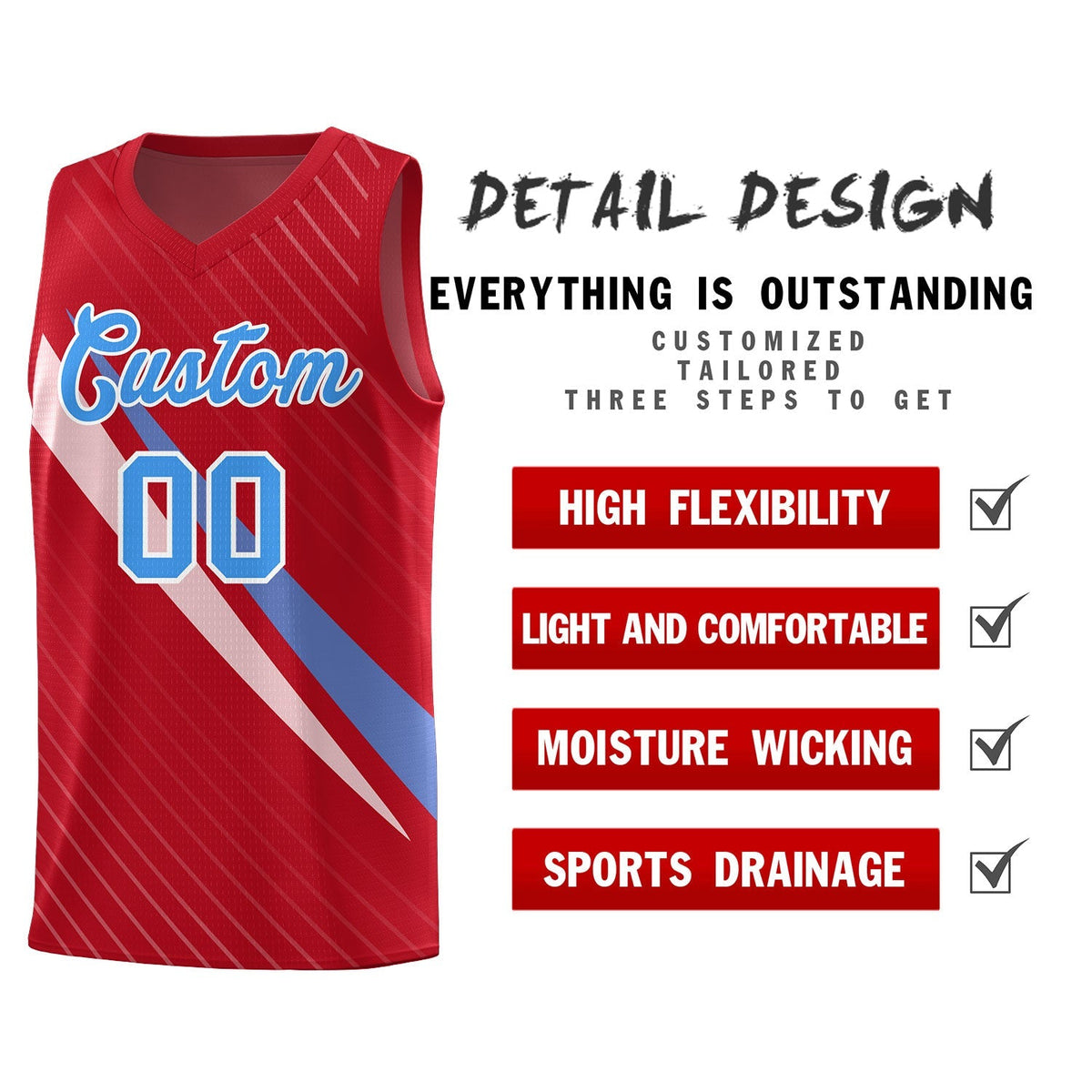 Custom Red Diagonal Pinstripe Pattern Color Block Sports Uniform Basketball Jersey|KXKSHOP