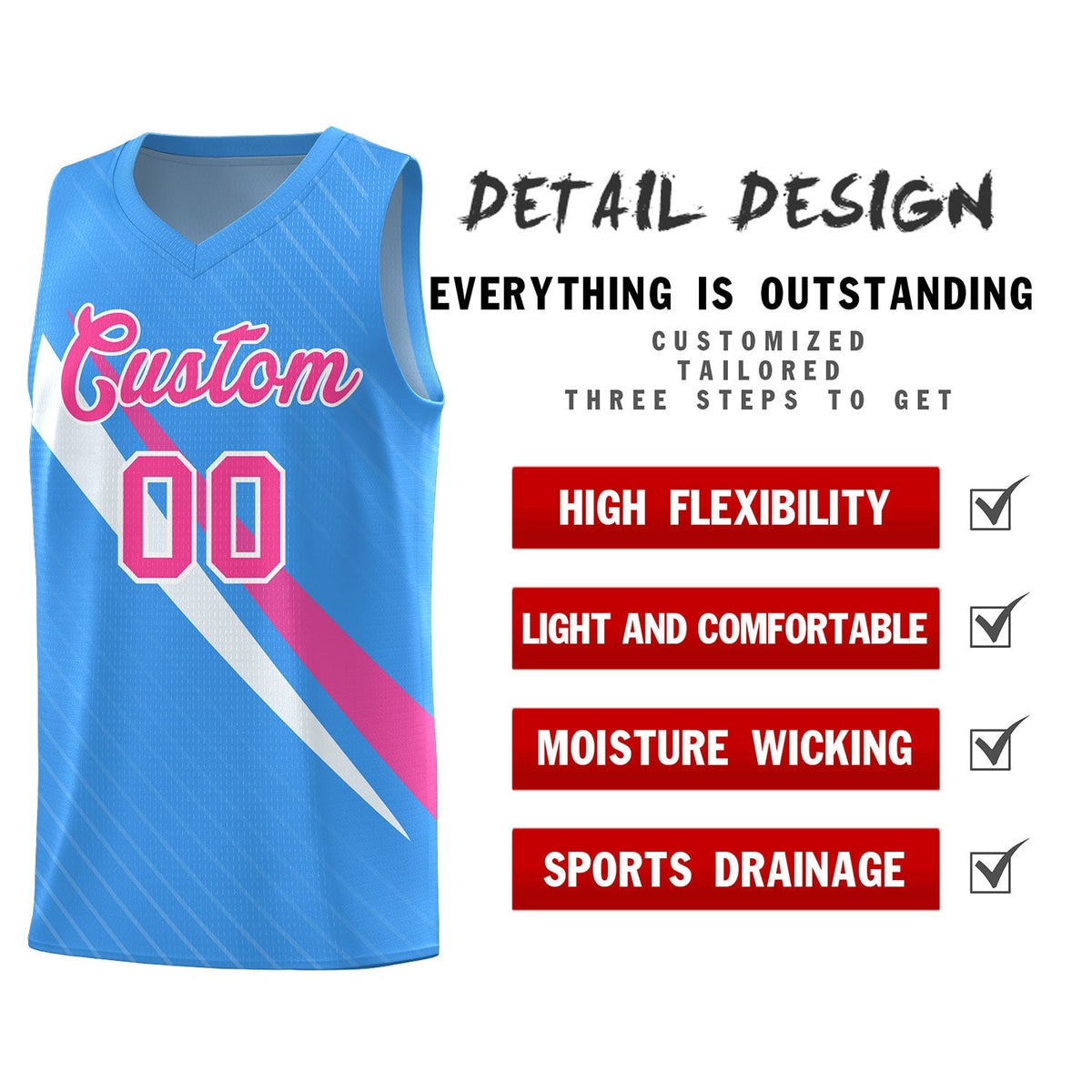 Custom Light Blue Diagonal Pinstripe Pattern Color Block Sports Uniform Basketball Jersey|KXKSHOP