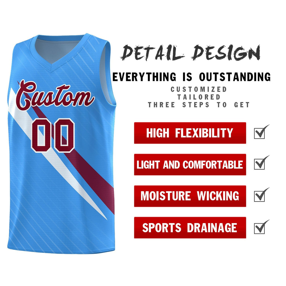 Custom Light Blue Diagonal Pinstripe Pattern Color Block Sports Uniform Basketball Jersey|KXKSHOP
