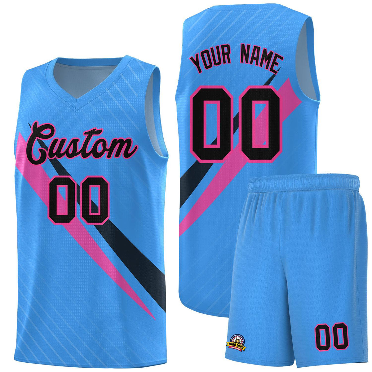 Custom Light Blue Diagonal Pinstripe Pattern Color Block Sports Uniform Basketball Jersey|KXKSHOP