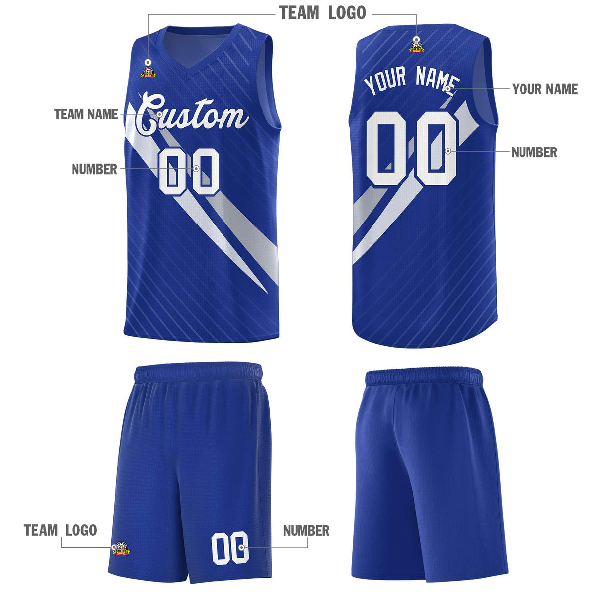 Custom Royal Diagonal Pinstripe Pattern Color Block Sports Uniform Basketball Jersey|KXKSHOP
