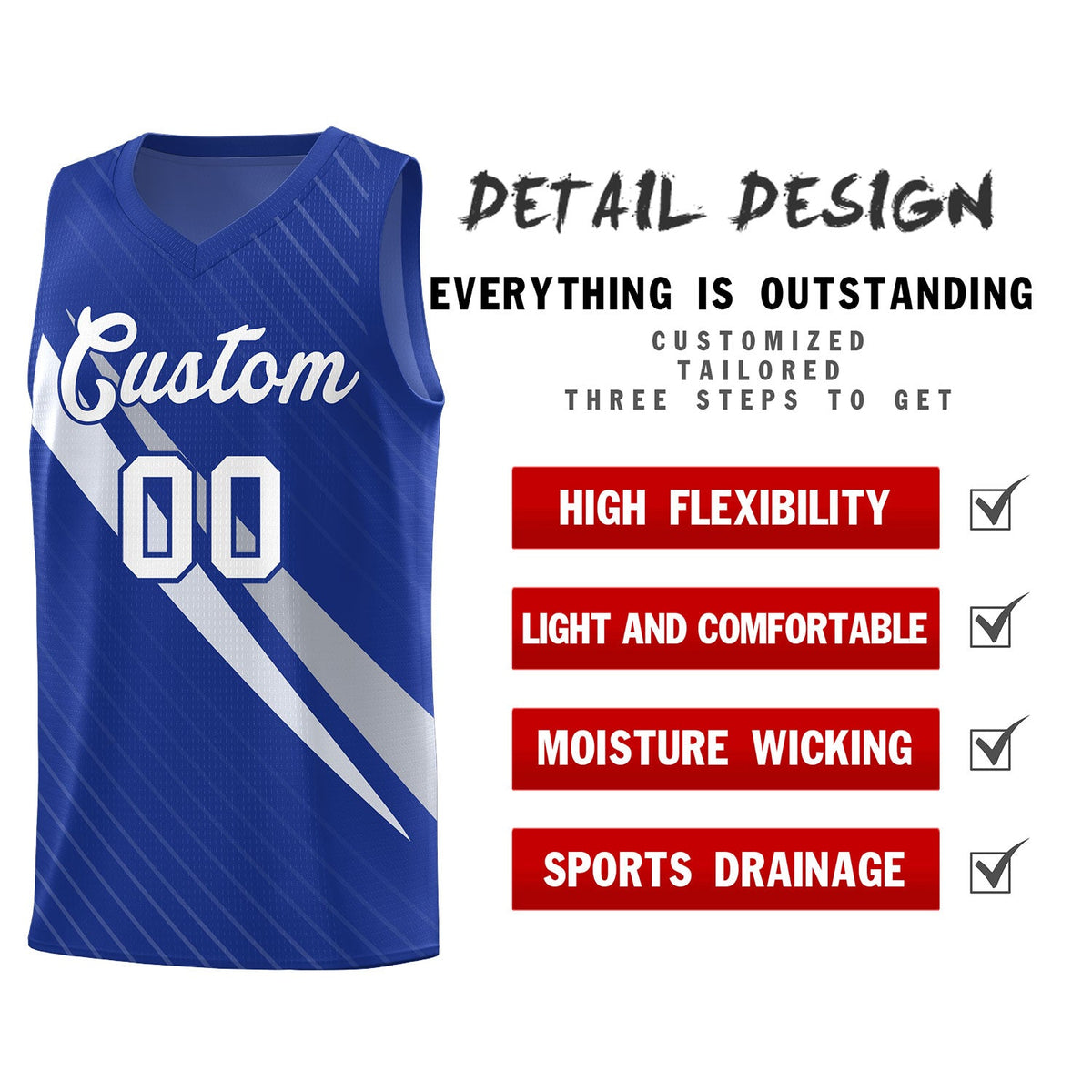 Custom Royal Diagonal Pinstripe Pattern Color Block Sports Uniform Basketball Jersey|KXKSHOP