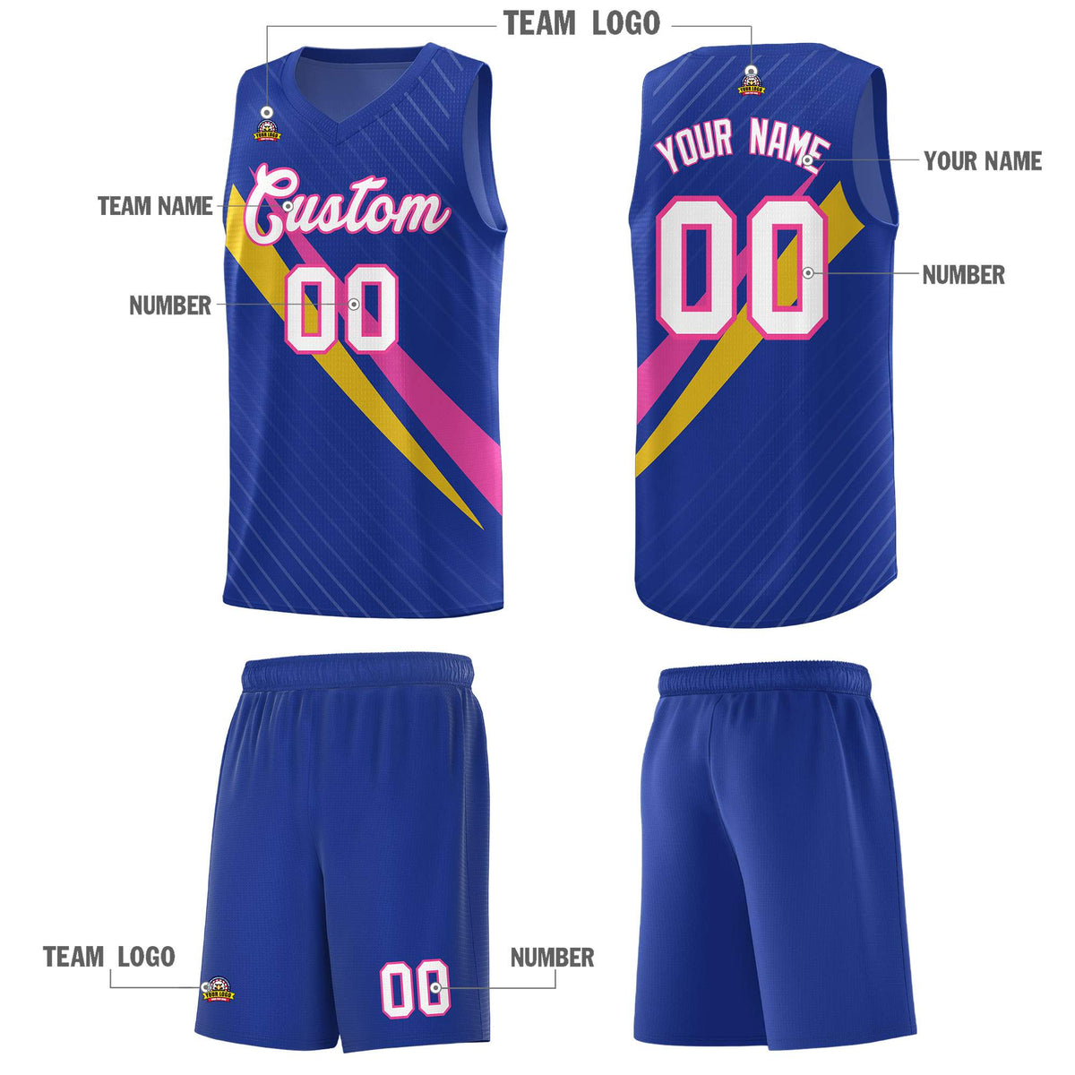 Custom Royal Diagonal Pinstripe Pattern Color Block Sports Uniform Basketball Jersey|KXKSHOP
