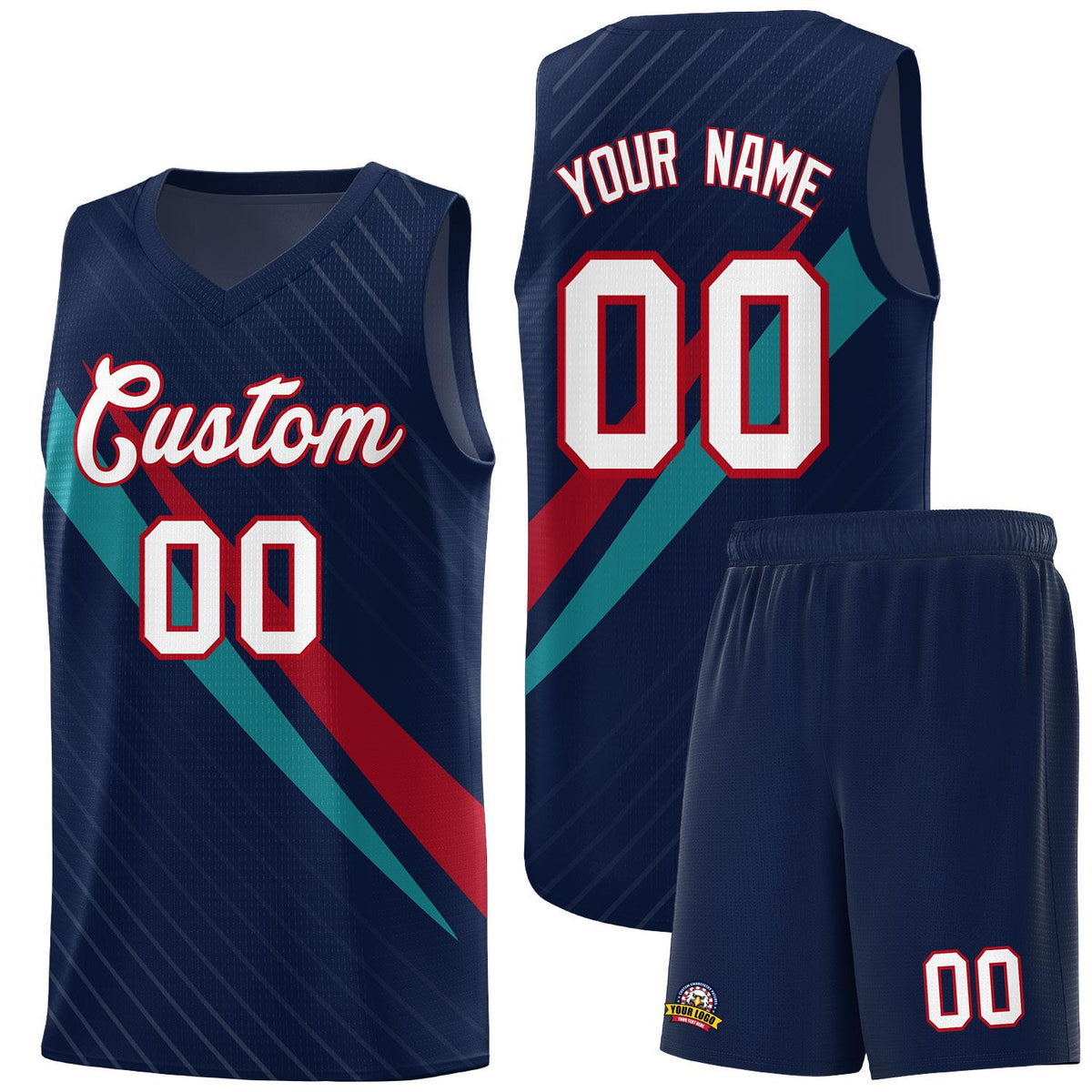 Custom Navy Diagonal Pinstripe Pattern Color Block Sports Uniform Basketball Jersey|KXKSHOP