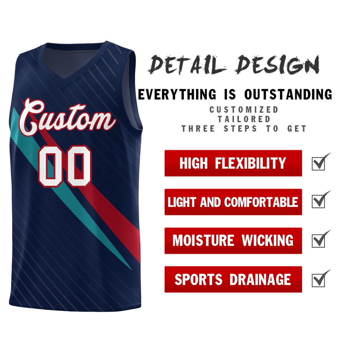 Custom Navy Diagonal Pinstripe Pattern Color Block Sports Uniform Basketball Jersey|KXKSHOP