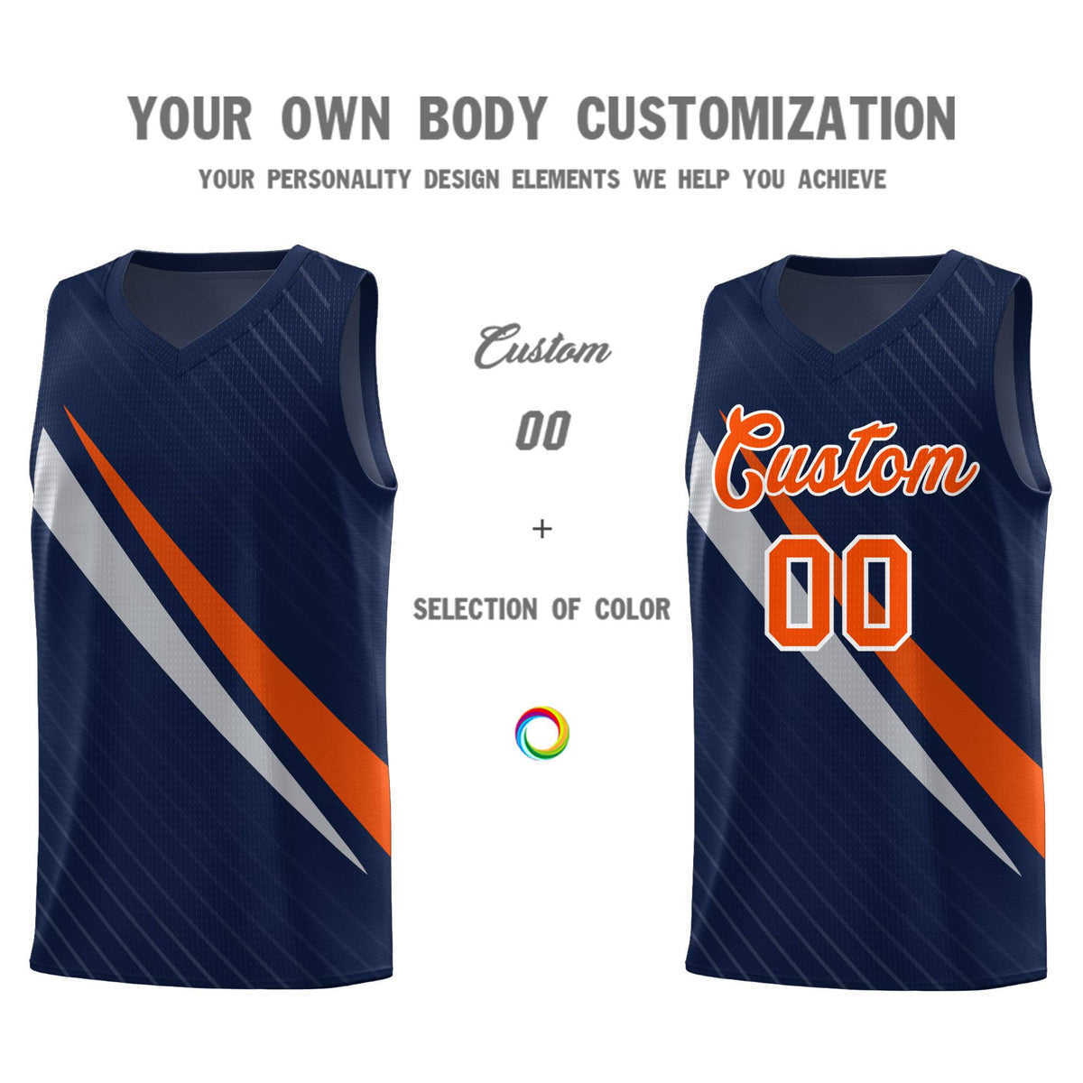 Custom Navy Diagonal Pinstripe Pattern Color Block Sports Uniform Basketball Jersey|KXKSHOP