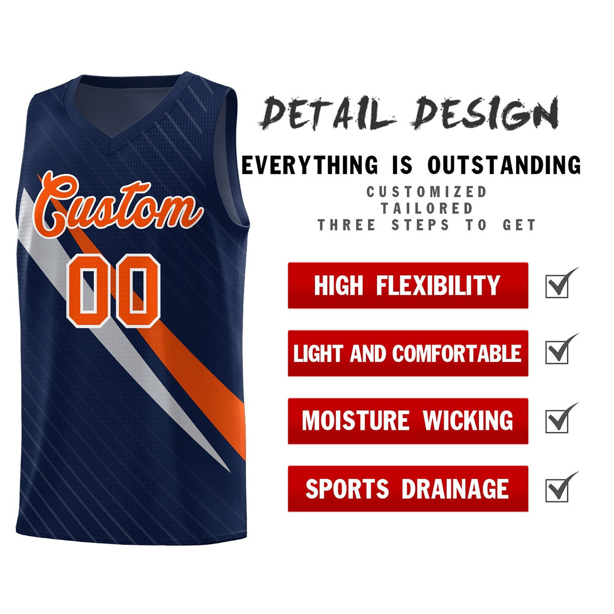 Custom Navy Diagonal Pinstripe Pattern Color Block Sports Uniform Basketball Jersey|KXKSHOP