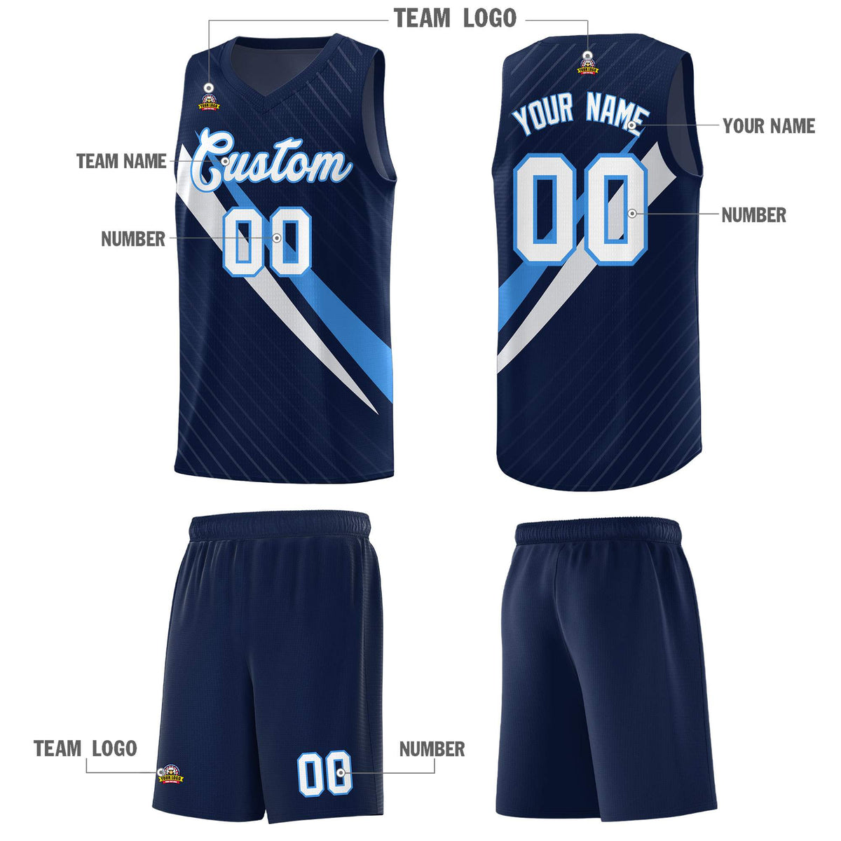 Custom Navy Diagonal Pinstripe Pattern Color Block Sports Uniform Basketball Jersey|KXKSHOP