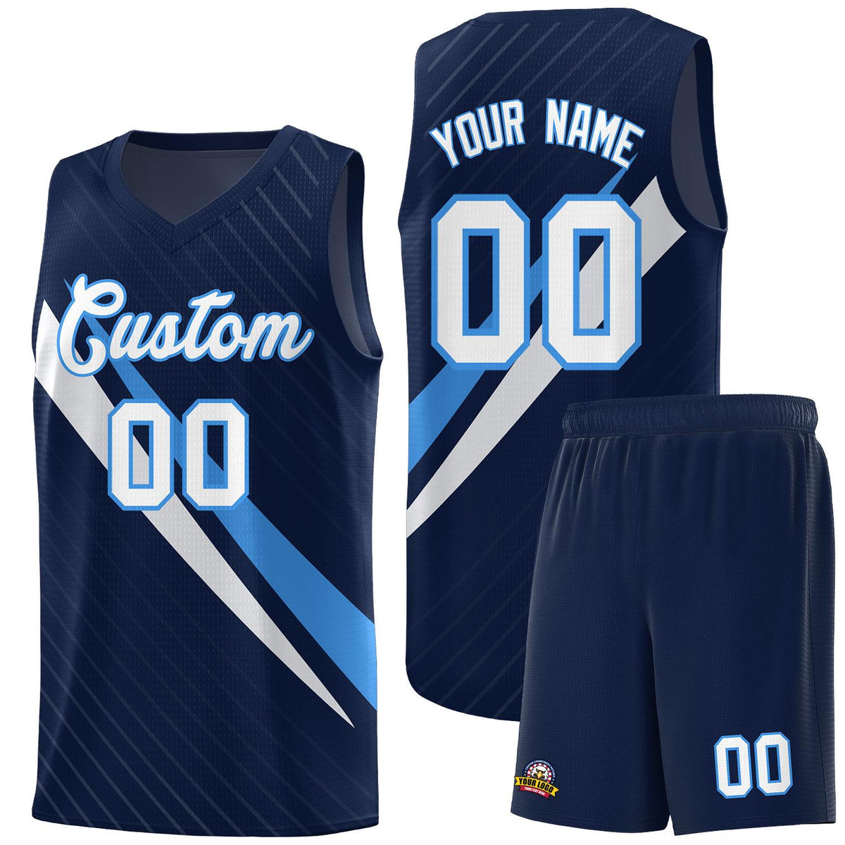 Custom Navy Diagonal Pinstripe Pattern Color Block Sports Uniform Basketball Jersey|KXKSHOP