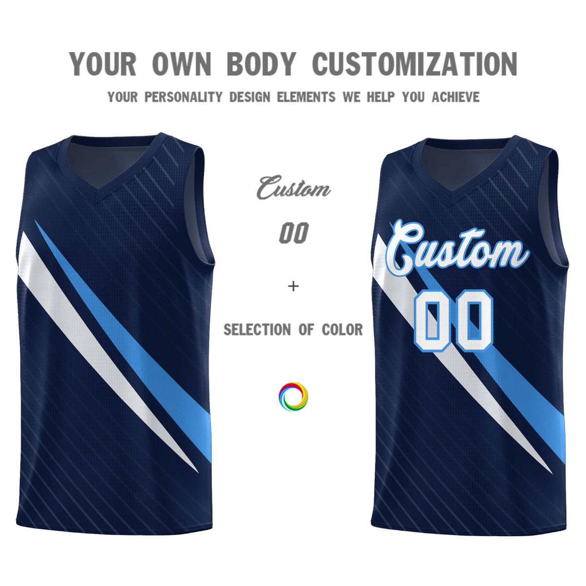 Custom Navy Diagonal Pinstripe Pattern Color Block Sports Uniform Basketball Jersey|KXKSHOP