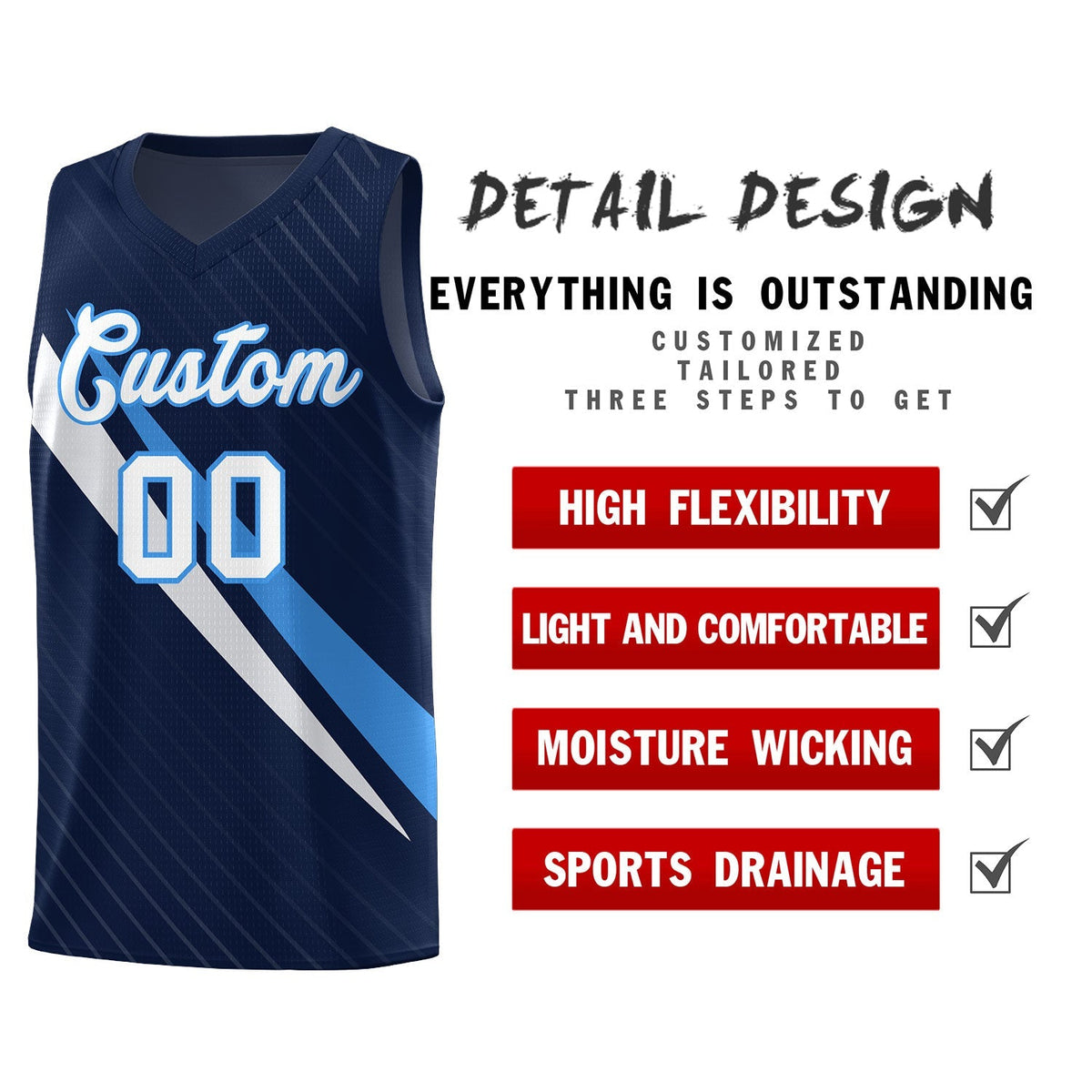 Custom Navy Diagonal Pinstripe Pattern Color Block Sports Uniform Basketball Jersey|KXKSHOP