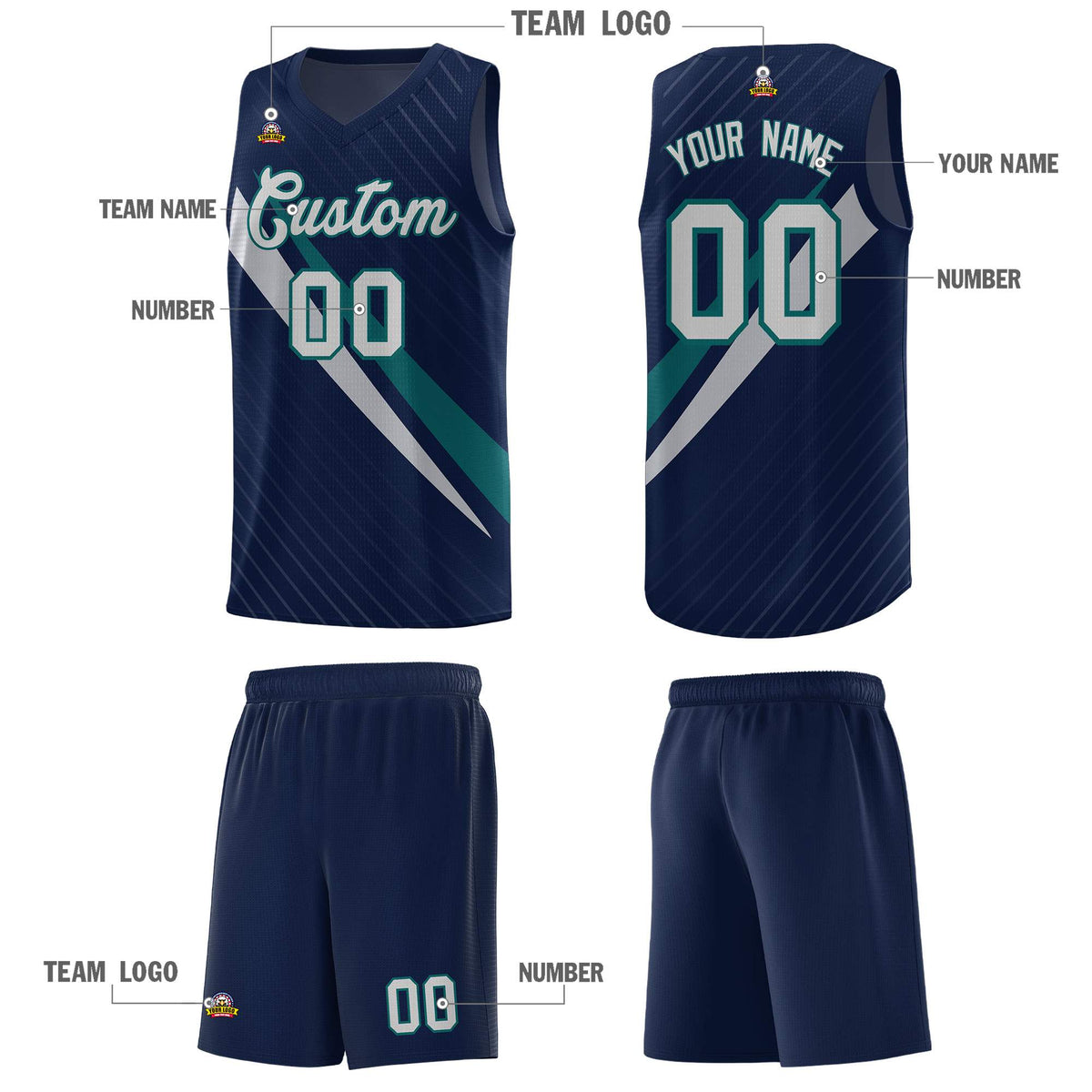 Custom Navy Diagonal Pinstripe Pattern Color Block Sports Uniform Basketball Jersey|KXKSHOP