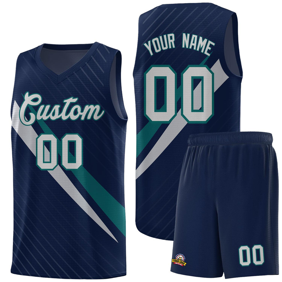 Custom Navy Diagonal Pinstripe Pattern Color Block Sports Uniform Basketball Jersey|KXKSHOP