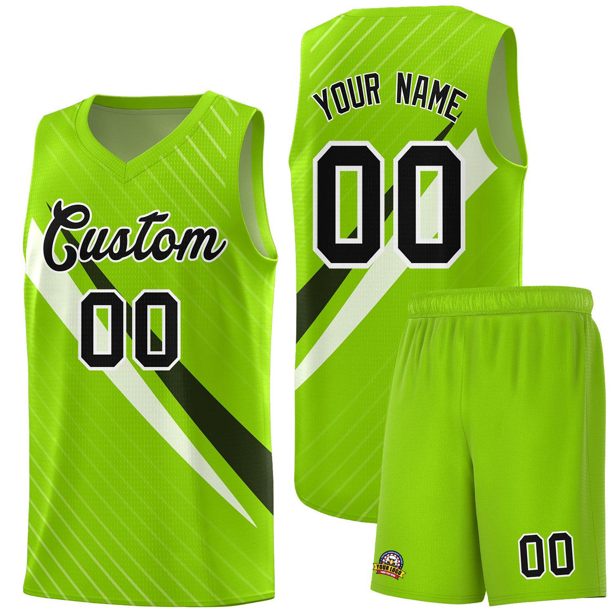 Custom Neon Green Diagonal Pinstripe Pattern Color Block Sports Uniform Basketball Jersey|KXKSHOP