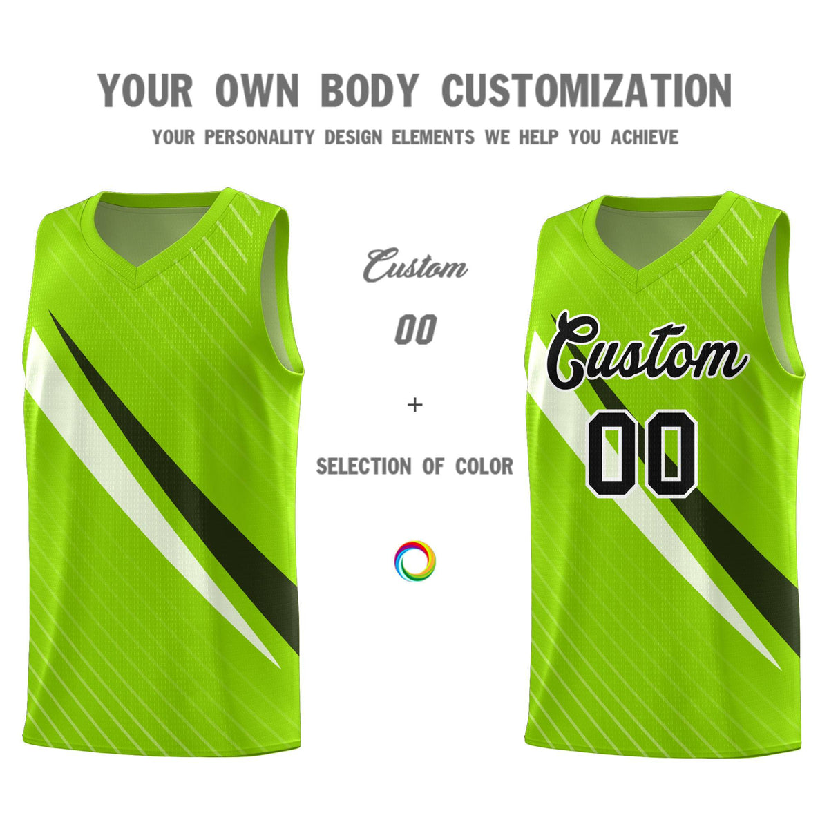Custom Neon Green Diagonal Pinstripe Pattern Color Block Sports Uniform Basketball Jersey|KXKSHOP