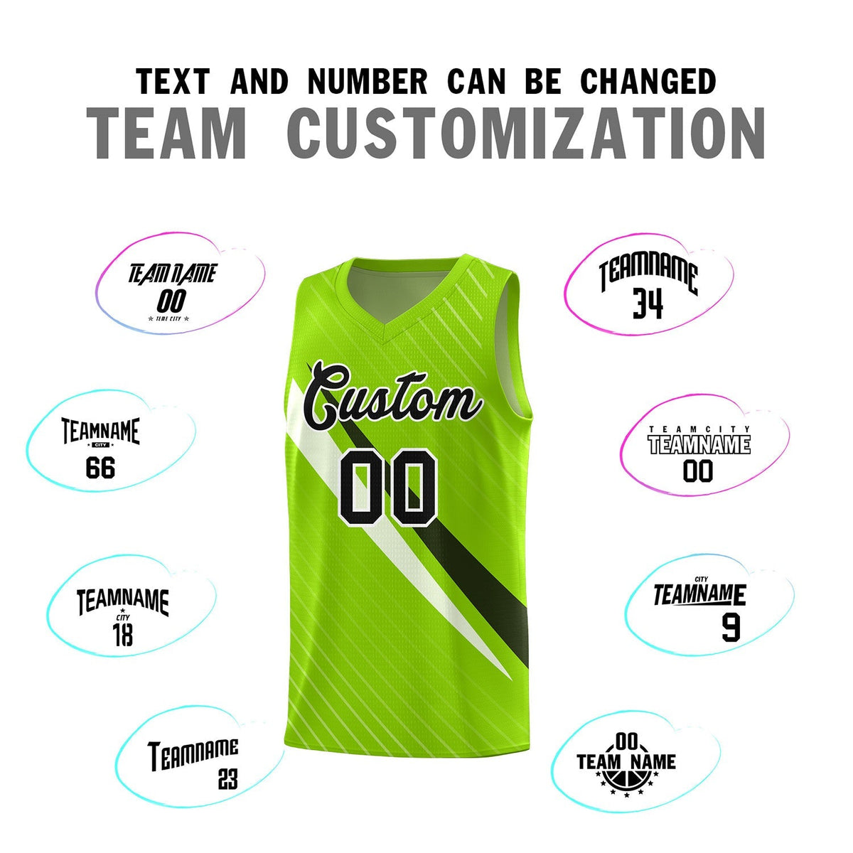 Custom Neon Green Diagonal Pinstripe Pattern Color Block Sports Uniform Basketball Jersey|KXKSHOP