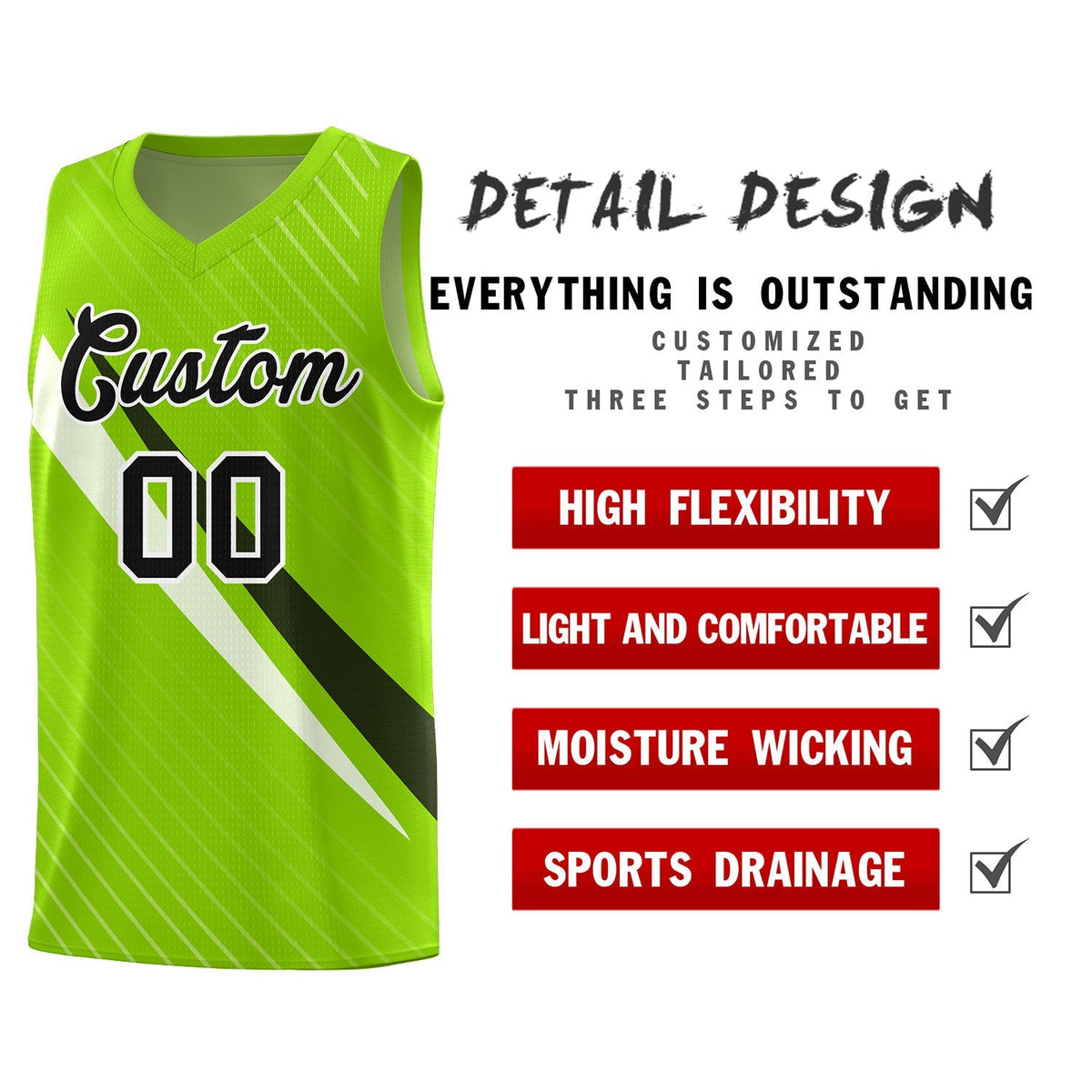Custom Neon Green Diagonal Pinstripe Pattern Color Block Sports Uniform Basketball Jersey|KXKSHOP