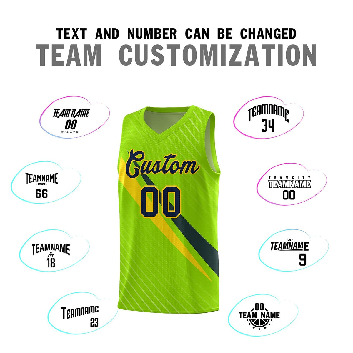 Custom Neon Green Diagonal Pinstripe Pattern Color Block Sports Uniform Basketball Jersey|KXKSHOP