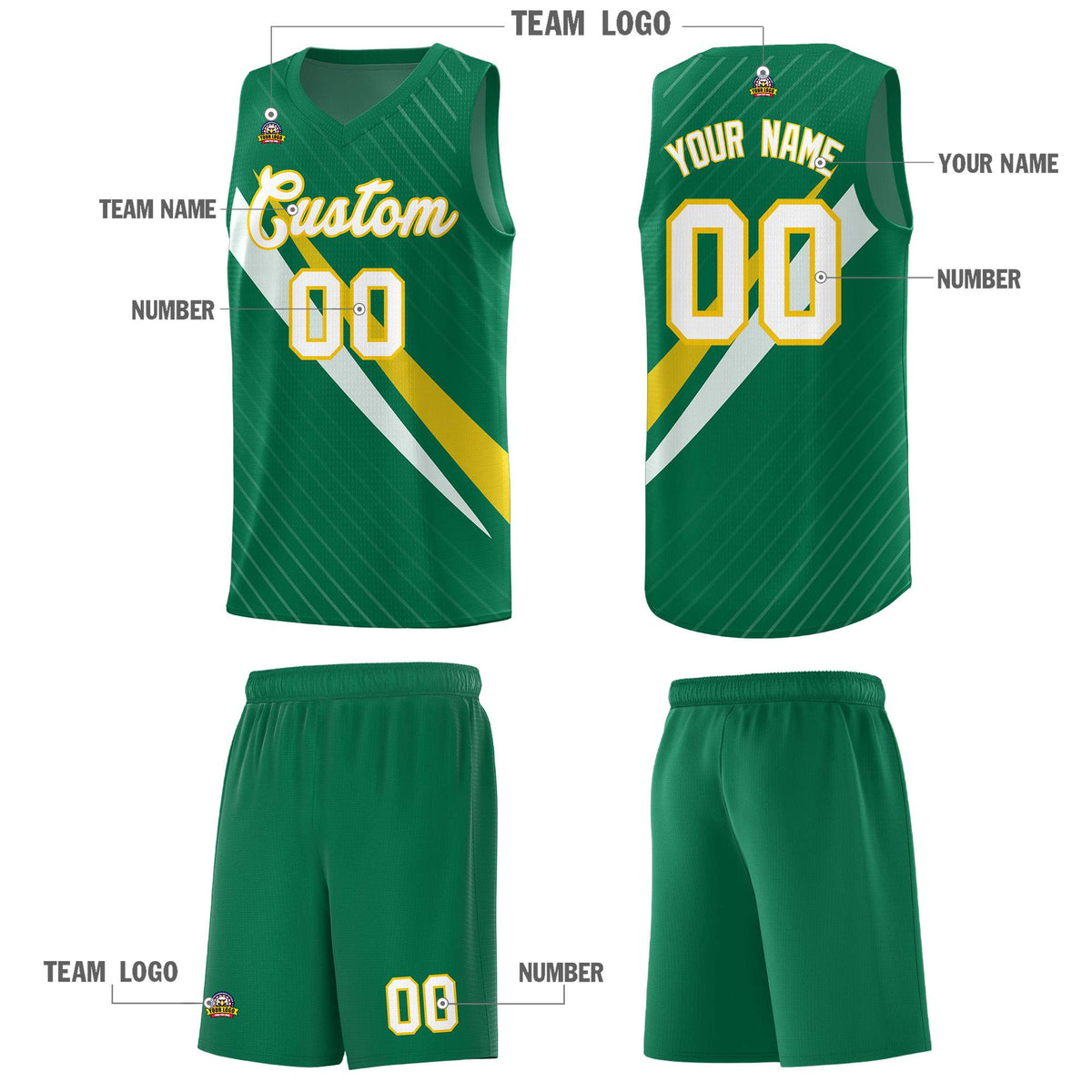 Custom Kelly Green Diagonal Pinstripe Pattern Color Block Sports Uniform Basketball Jersey|KXKSHOP