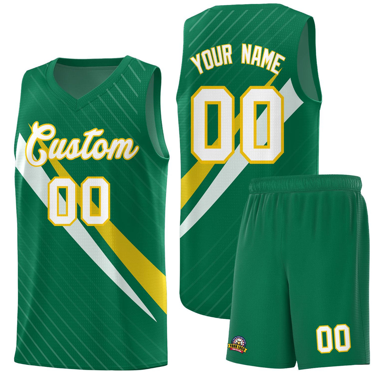 Custom Kelly Green Diagonal Pinstripe Pattern Color Block Sports Uniform Basketball Jersey|KXKSHOP