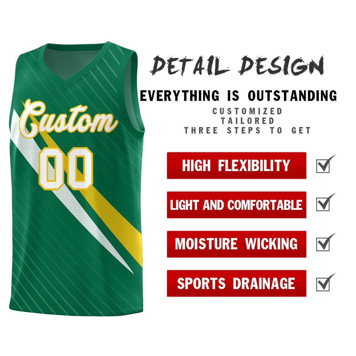 Custom Kelly Green Diagonal Pinstripe Pattern Color Block Sports Uniform Basketball Jersey|KXKSHOP