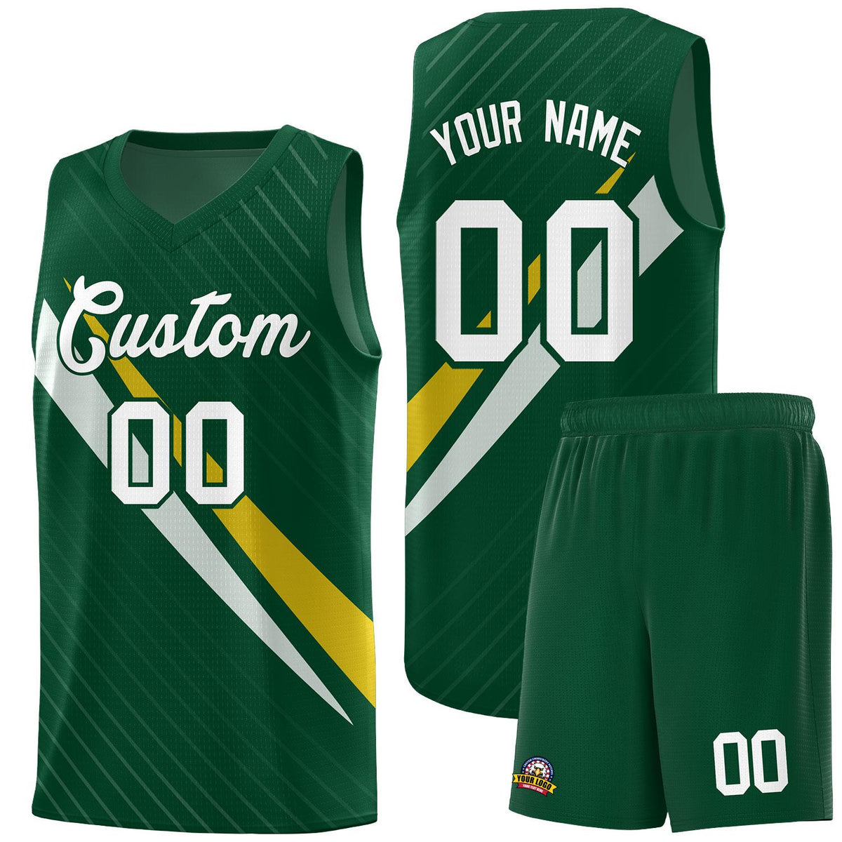 Custom Hunter Green Diagonal Pinstripe Pattern Color Block Sports Uniform Basketball Jersey|KXKSHOP