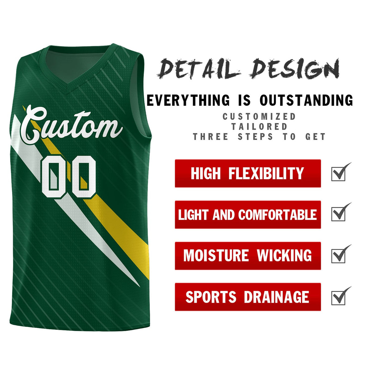 Custom Hunter Green Diagonal Pinstripe Pattern Color Block Sports Uniform Basketball Jersey|KXKSHOP