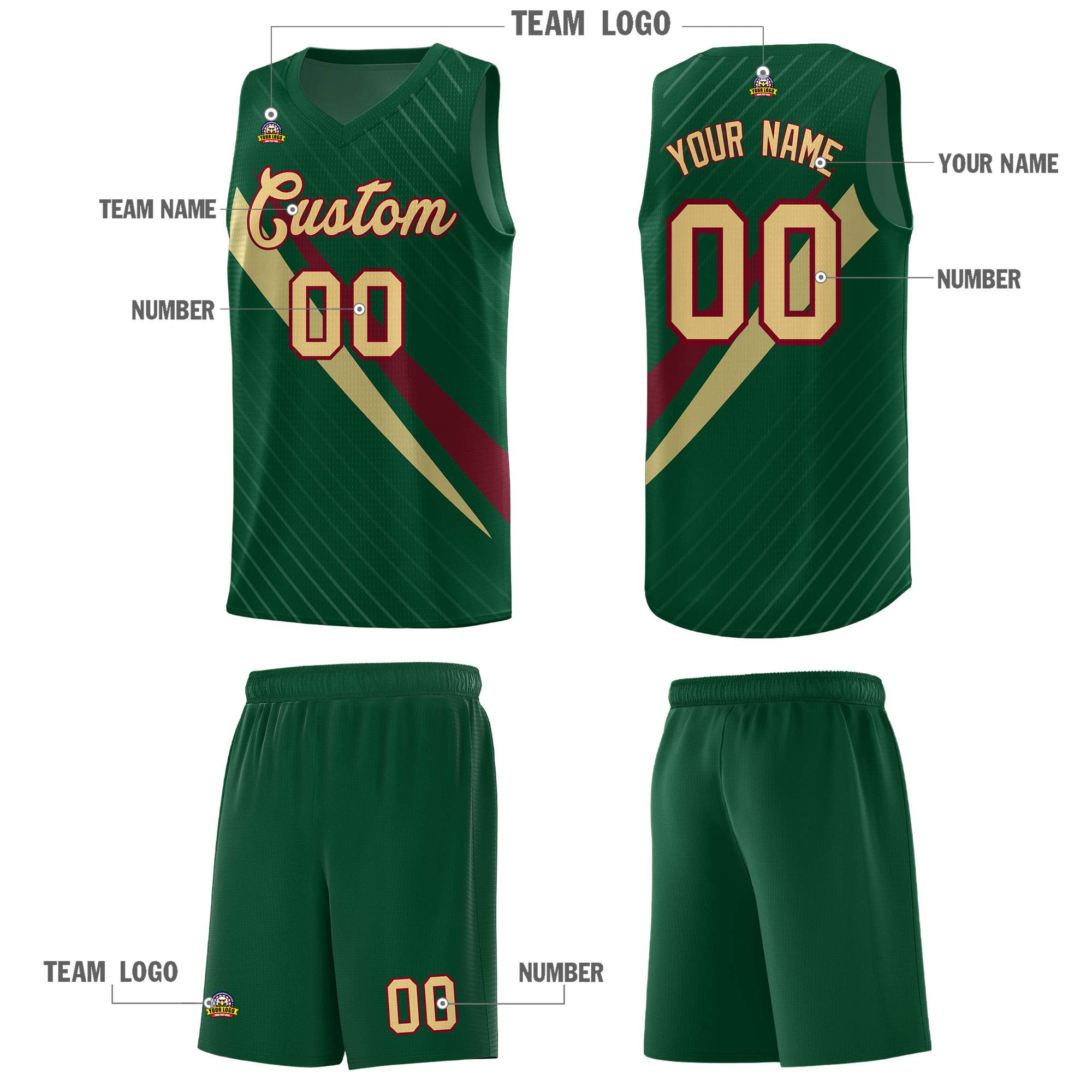 Custom Hunter Green Diagonal Pinstripe Pattern Color Block Sports Uniform Basketball Jersey|KXKSHOP