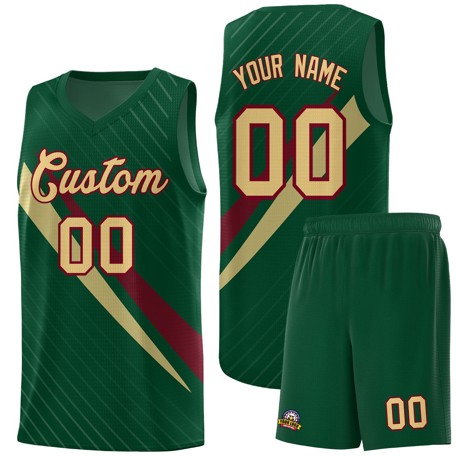 Custom Hunter Green Diagonal Pinstripe Pattern Color Block Sports Uniform Basketball Jersey|KXKSHOP
