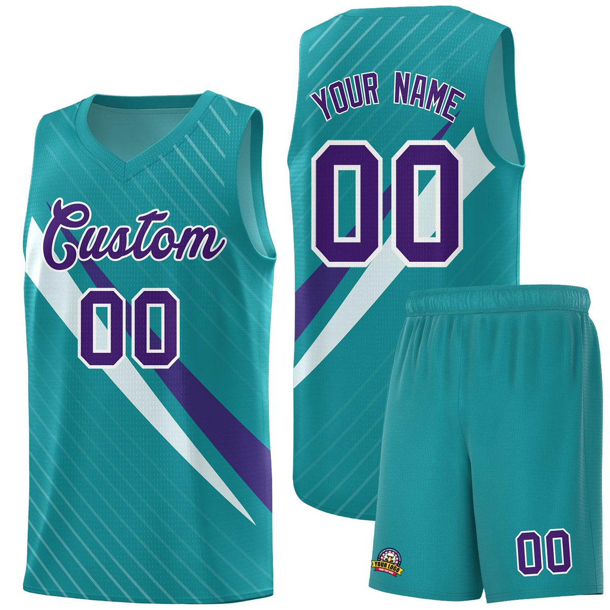 Custom Aqua Diagonal Pinstripe Pattern Color Block Sports Uniform Basketball Jersey|KXKSHOP