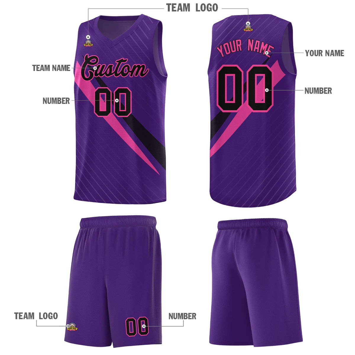 Custom Purple Diagonal Pinstripe Pattern Color Block Sports Uniform Basketball Jersey|KXKSHOP
